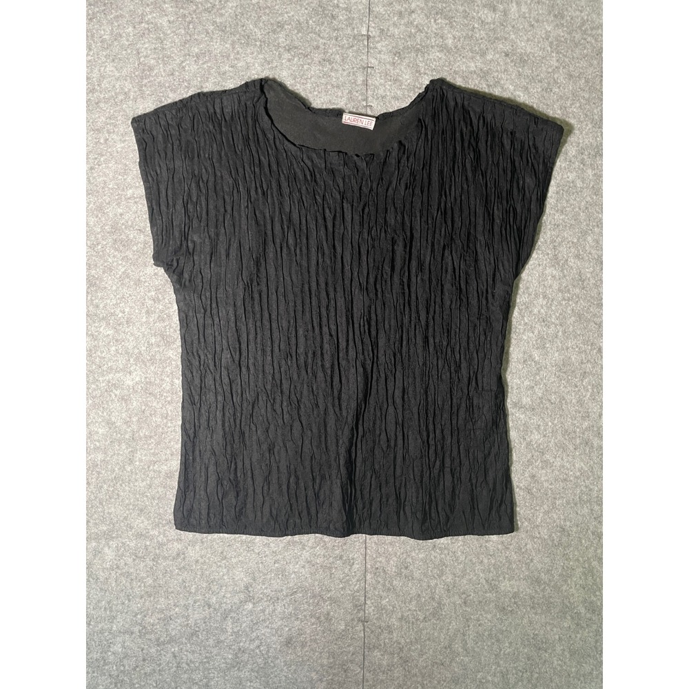 Lauren Lee Women Black Crinkle Texture Short Sleeve Scoop Neck Top